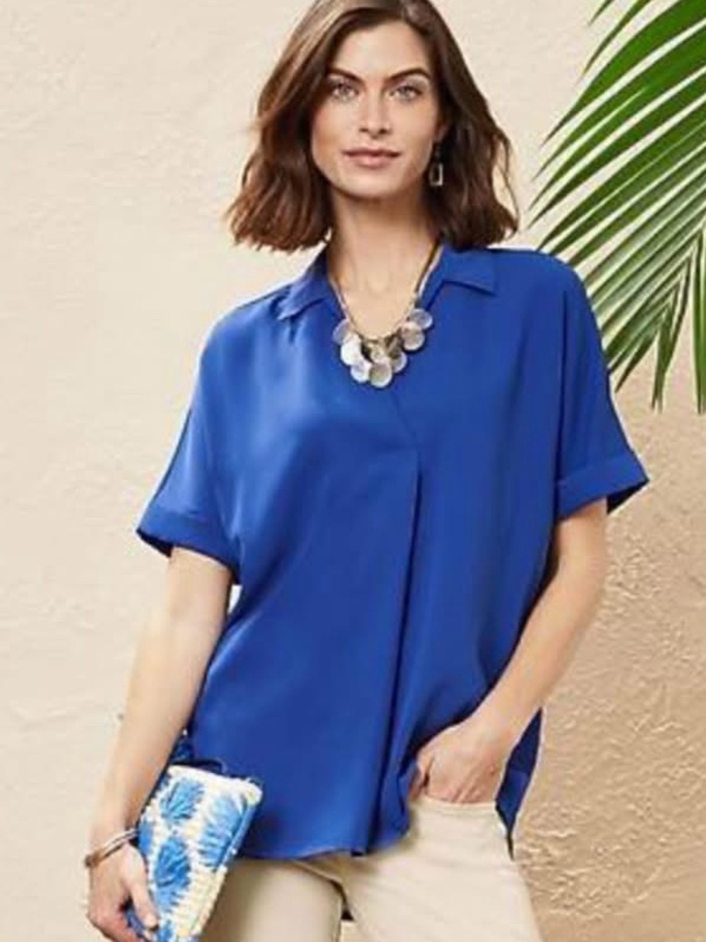 New J Jill Wearever Relaxed button back Blouse in Cobalt Blue